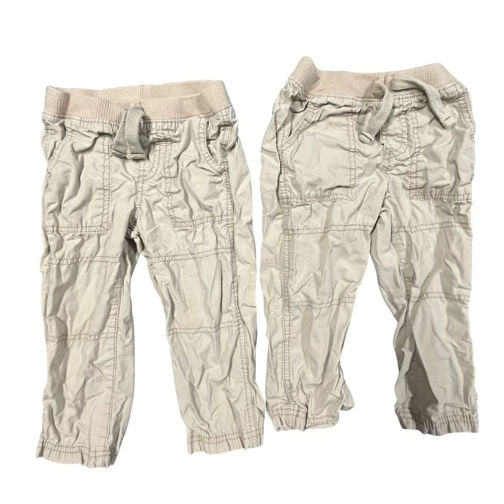 Carters Baby Boys 24M Cargo Pants 3 Pack Khaki‎ & Grey Cotton Pull On Drawstring